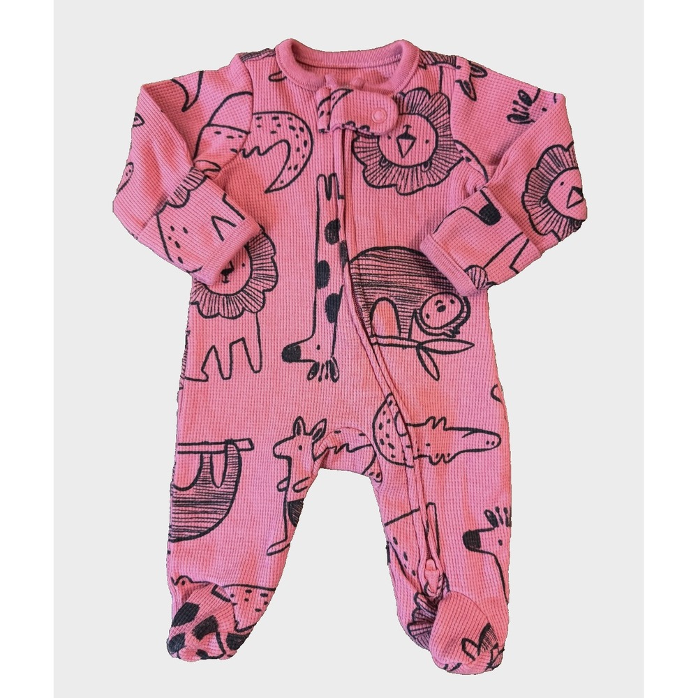 Carters Simple Joys Baby Girl Sleeper Preemie Pink Zoo Animal Thermal Outfit Zip